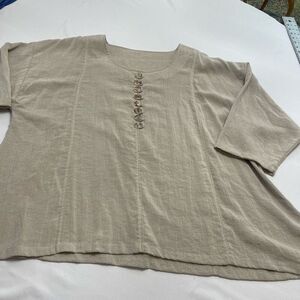 Fridaze Linen Taupe Lagenlook Art To Wear Pullover Tunic Top Plus Size 3X